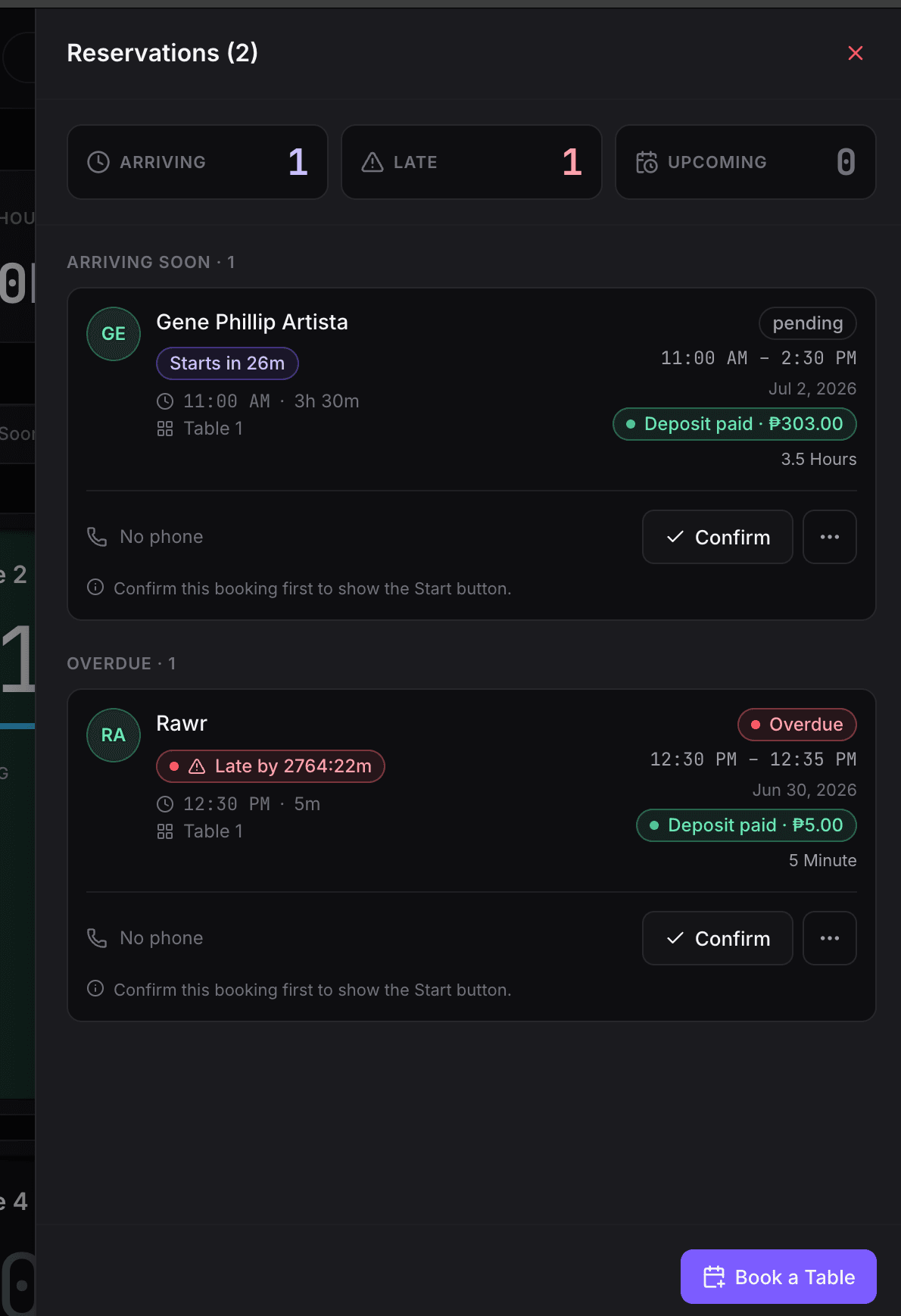 Sargo smart reservation system tracking upcoming bookings with live countdowns